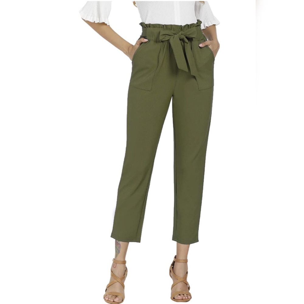 High-waisted Casual Cropped Pants Army Green
